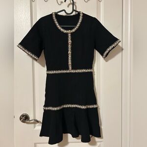 Brand New Chic Black Mini Dress with Embellishments